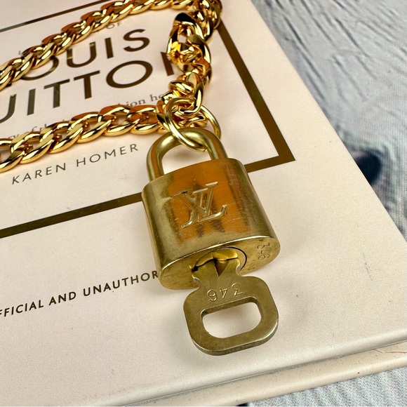 Louis Vuitton lock and key necklace on Cuban style chain - Picture 3 of 5